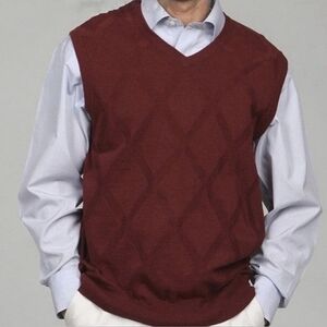 Oscar De La Renta Men's 100% Cotton Sweater Vest Burgundy Diamond Size L